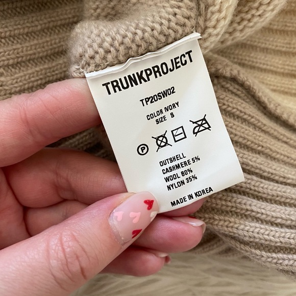 Trunk Project Korean Cream Knit Ruffled Tie Neck Oversized Wool Sweater - Picture 10 of 11